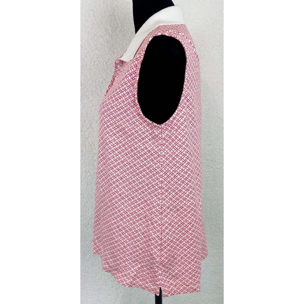 LANDS’ END • Red/White Geometric Print Sleeveless Collared Polo Top, M - Picture 8 of 16
